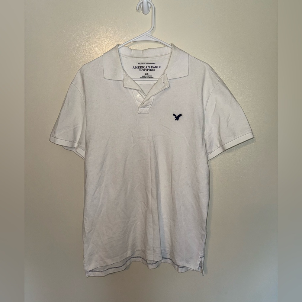 American Eagle Outfitters White Polo Shirt Crisp Cotton Casual